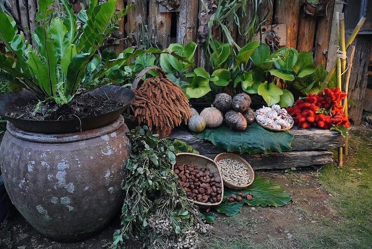 以農產品佈置大地餐桌現場。