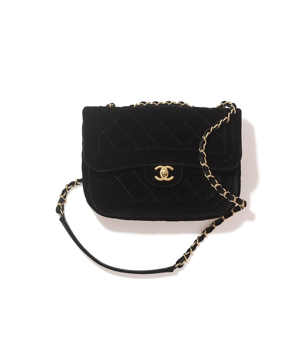 黑色天鵝絨菱格紋皮穿鏈造型肩背包，NT144,800