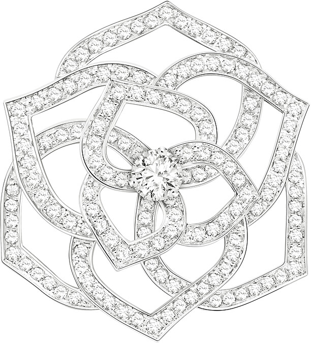 PIAGET Rose系列18K白金鑲鑽胸針，建議售價NT$520,000 (父親龍劭華過去曾穿戴同款胸針，別具意義。)