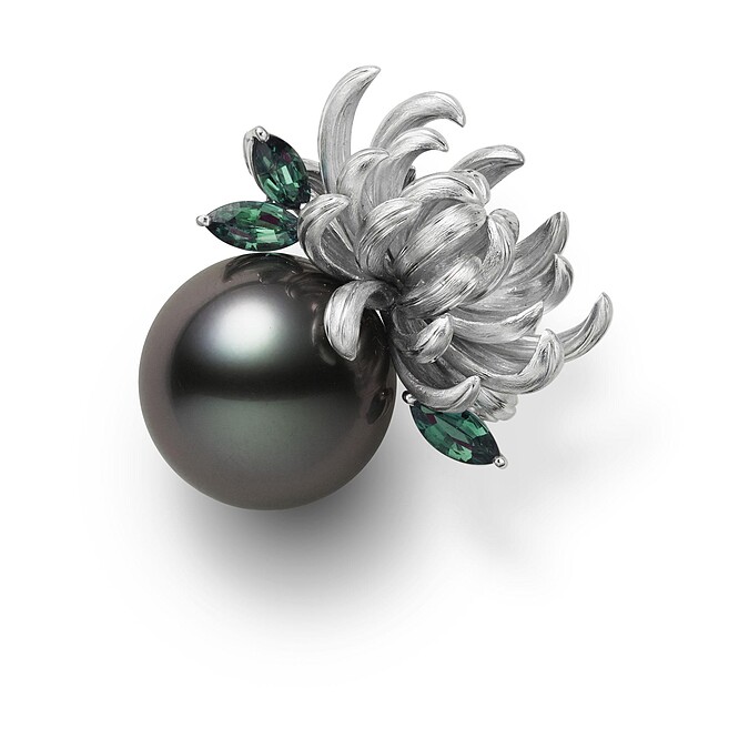 Mikimoto The Japanese Sense of Beauty系列 &ndash; 菊花造型黑珍珠胸針，參考價格約NT$828,000