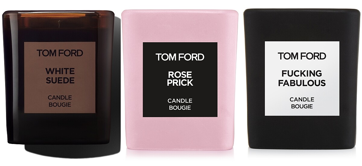 TOM FORD私人調香系列白麝香高級訂製香氛蠟燭NT3,500、禁忌玫瑰高級訂製香氛蠟燭，NT3,800、FABULOUS高級訂製香氛蠟燭，NT3,800