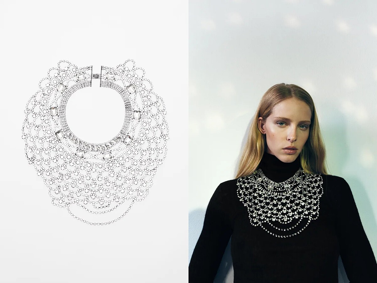 Zara鑲鑽衣領式項鍊，售價NT$1,990