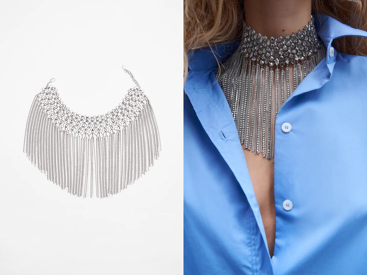 Zara細鏈流蘇水鑽頸環，售價NT$1,990