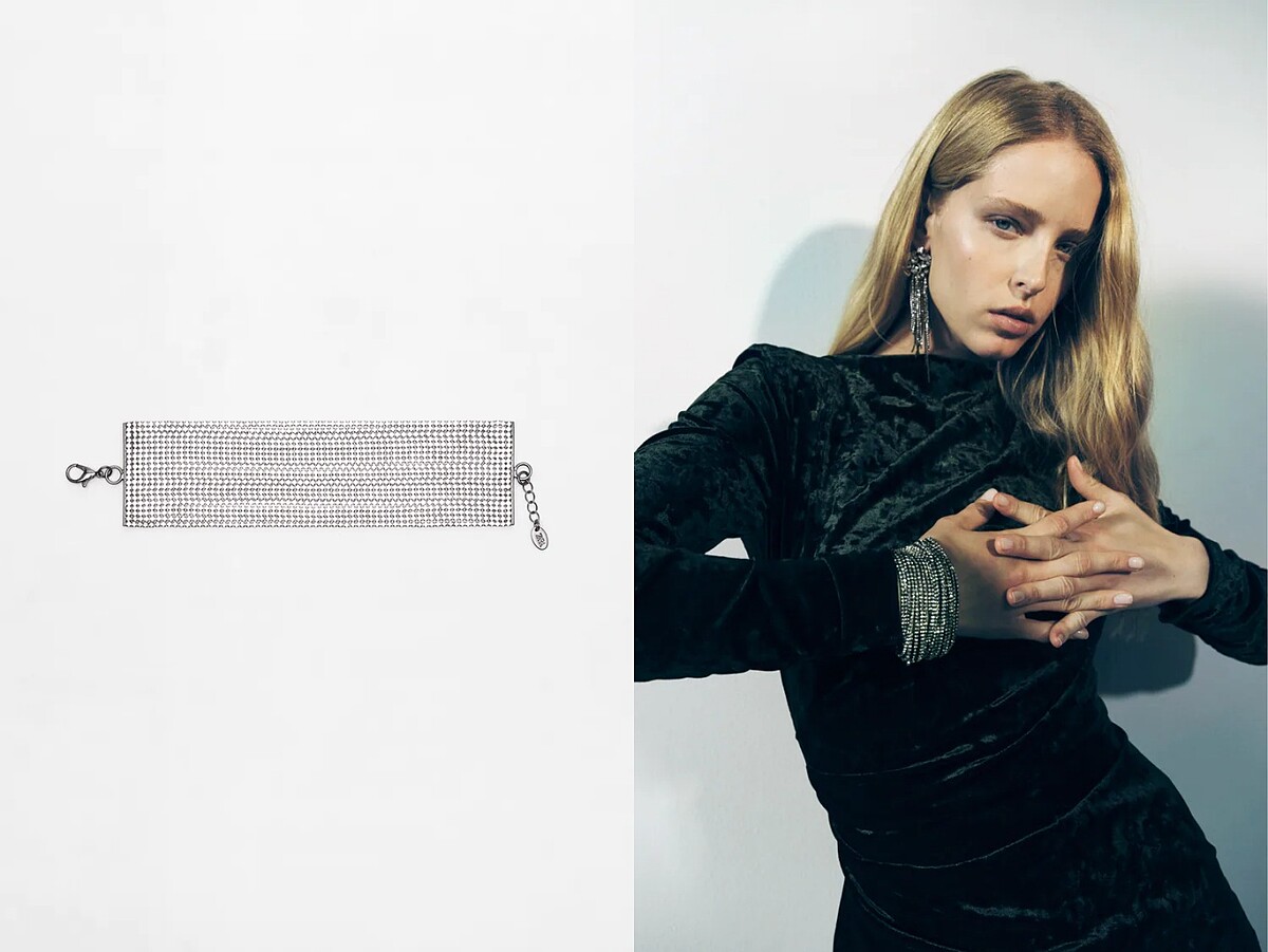 Zara 水鑽寬版手鍊，售價NT$1,290