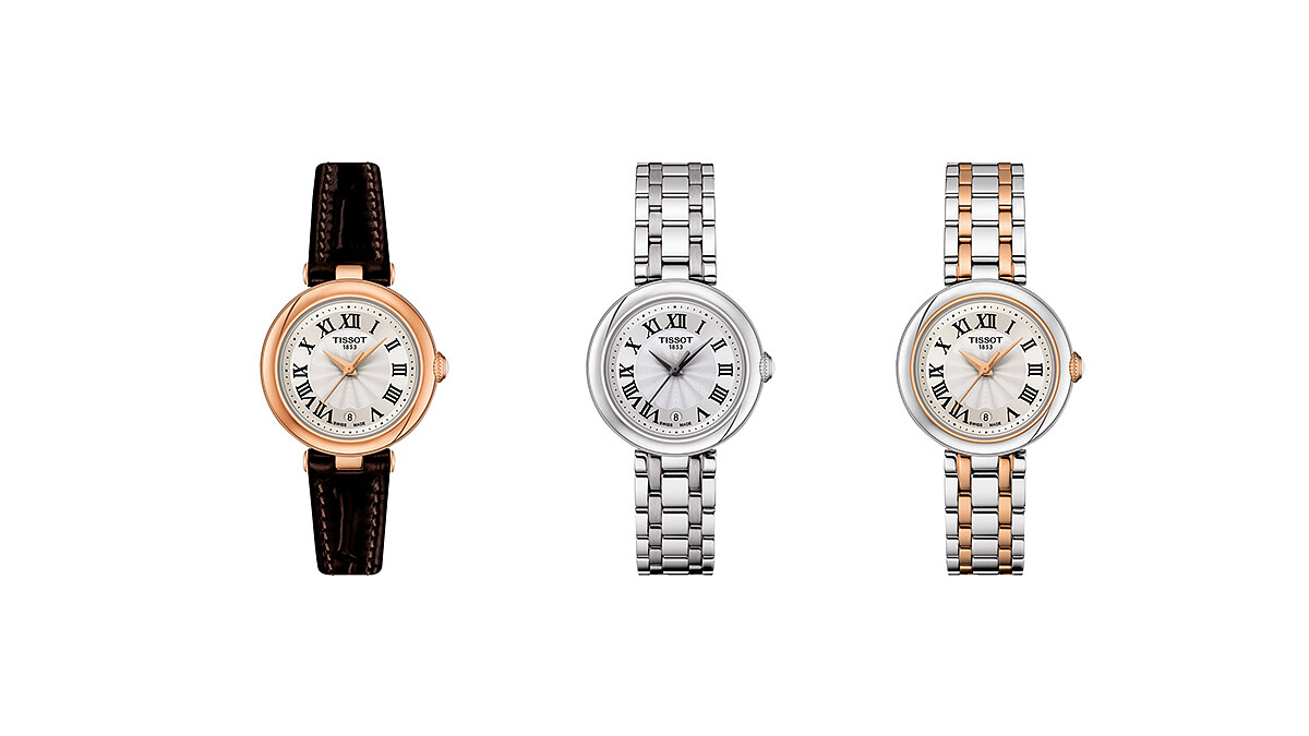 TISSOT Bellissima 系列棕色皮革錶帶腕錶、精鋼腕錶、玫瑰金PVD腕錶。
