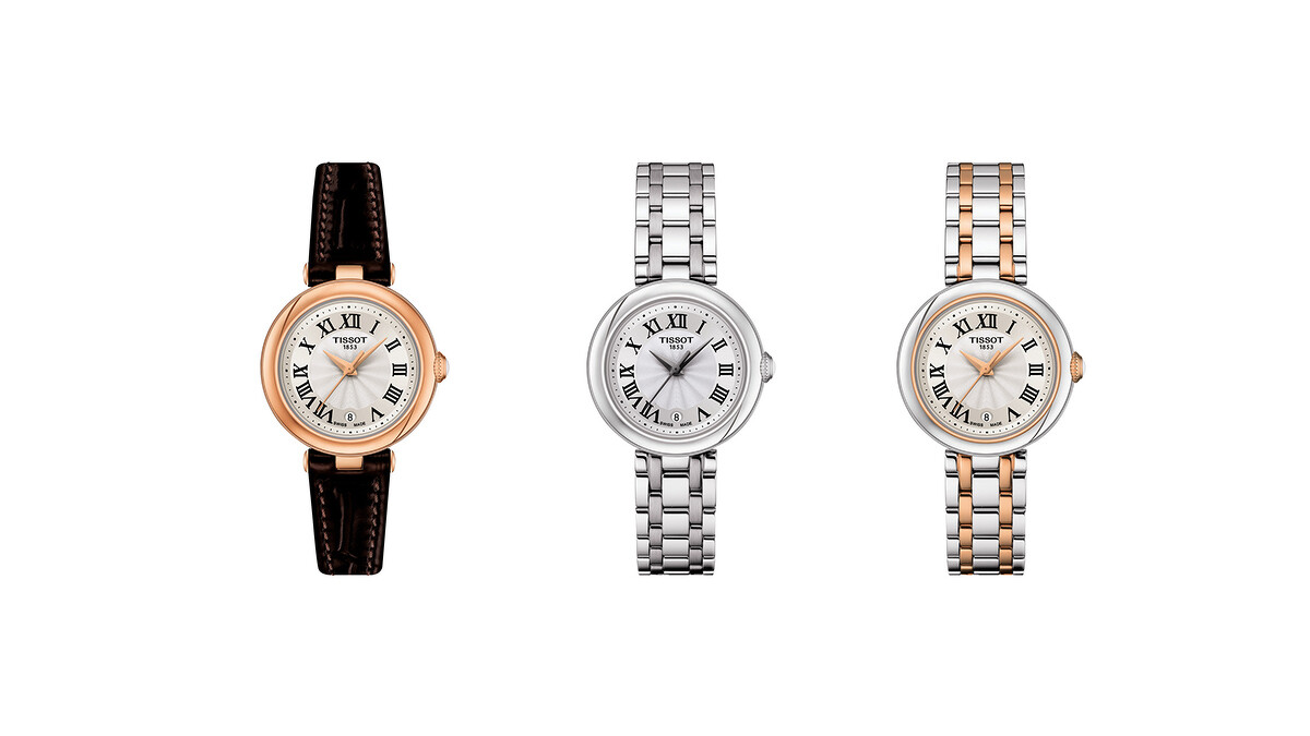 TISSOT Bellissima 系列棕色皮革錶帶腕錶、精鋼腕錶、玫瑰金PVD腕錶。