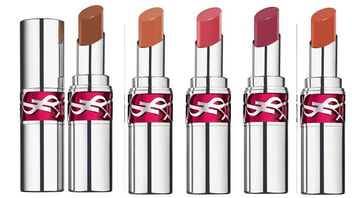 YSL情挑誘吻晶亮蜜唇膏(左起)#3撩人紅莓、#4動心橙果、#5甜心草莓、#6性感石榴、#7迷幻玫瑰，NT1,380