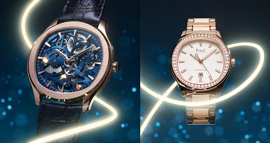PIAGET Polo系列伯爵藍鏤空18K玫瑰金超薄腕錶、PIAGET Polo系列月白色日期顯示18K玫瑰金鑽石腕錶