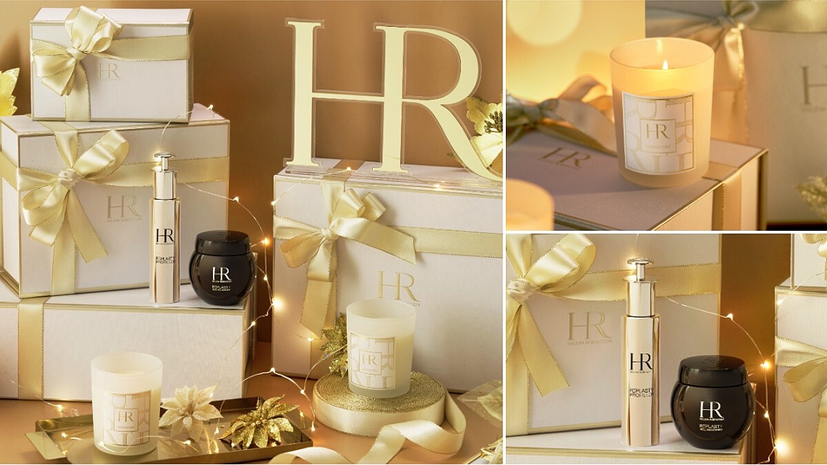 赫蓮娜聖誕暖心獻禮「法式金色禮盒+訂製香氛蠟燭」，歲末年終就用乳霜之神【黑繃帶】把肌膚寵上天，揮別瑕疵、許自己一個嫩皮新生！