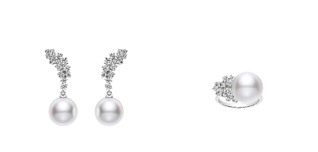 MIKIMOTO Starry Night系列南洋珍珠鑽石耳環，NT554,000、MIKIMOTO Starry Night系列南洋珍珠鑽戒，NT261,000。