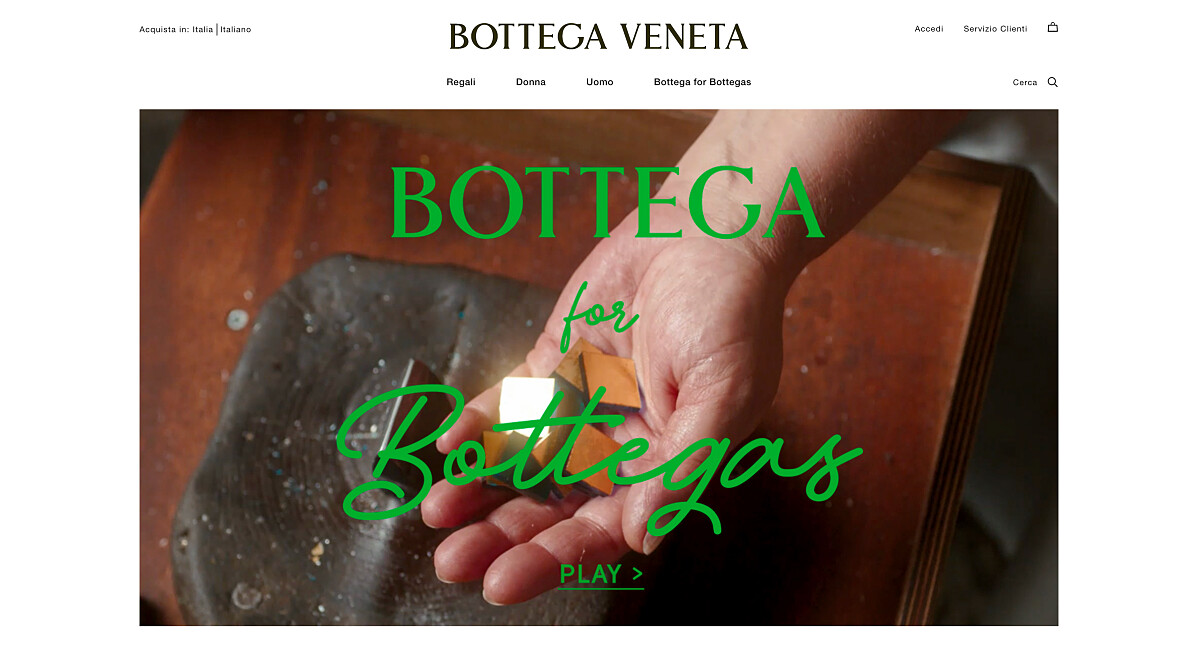 Bottega Veneta 的官網的「Bottega for Bottegas」企劃頁面。