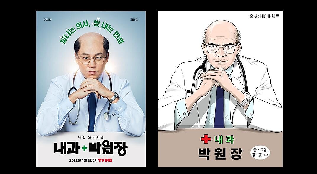 TVING FB 曬出內科朴院長李瑞振和漫畫原型的對比