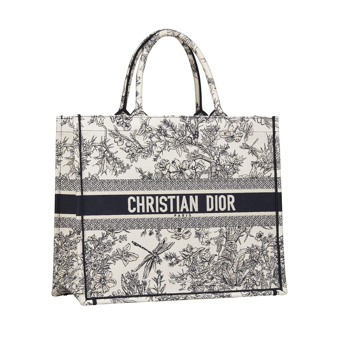 Dior Book藍色法式印花花卉刺繡帆布大型托特包，NT98,000