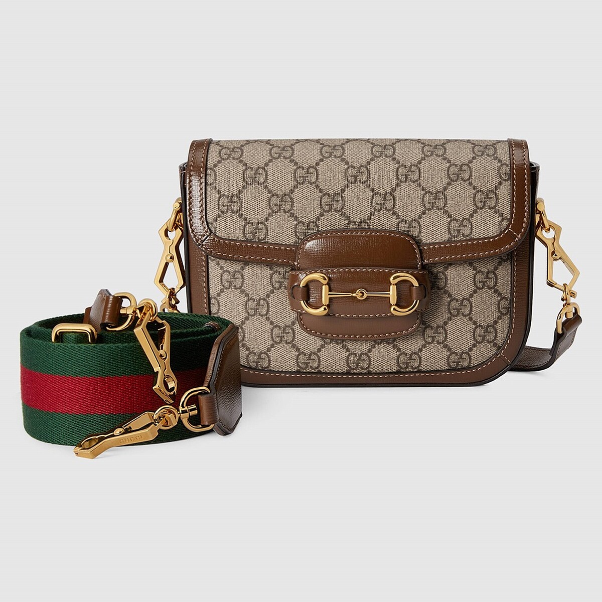 Gucci Horsebit 1955 mini帆布拼接皮革肩背包，NT84,100