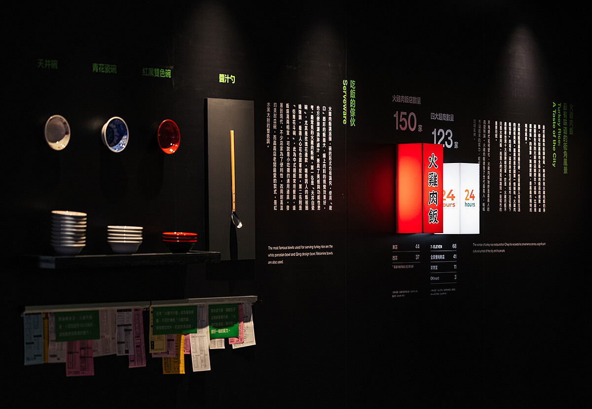 「小得剛剛好」展區，透過日常生活不可或缺的火雞肉飯知識梳理，闡述嘉義小而一應俱全的生活樣貌。