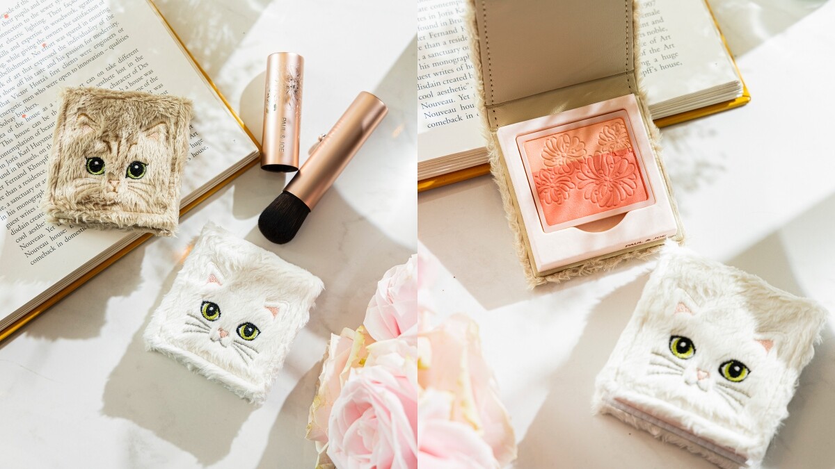 PAUL & JOE貓絨絨西洋菊雙色腮紅組，內含貓絨絨限量眼頰彩盒(二款擇一)與西洋菊雙色腮紅(10色擇一)，NT1,350。