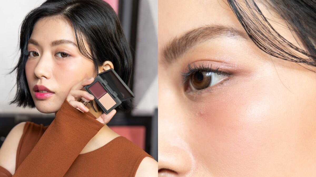 THREE蜜光雙采修容#05眼下腮紅畫法。