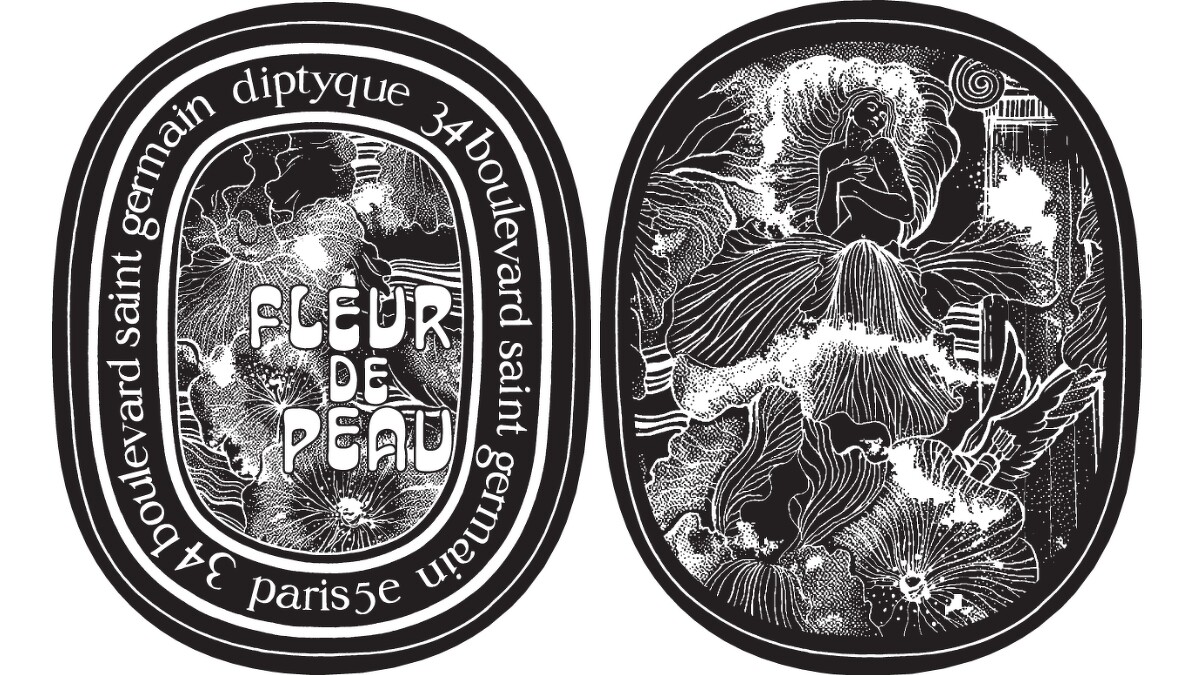 diptyque肌膚之華淡香精瓶身上的標籤正、反面。