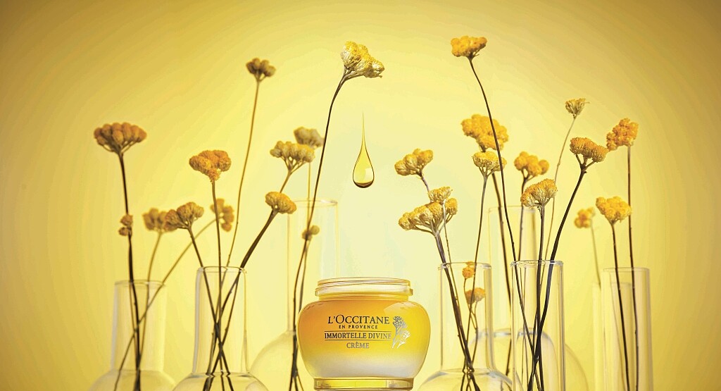 L'OCCITANE歐舒丹蠟菊賦活極萃霜情境圖。