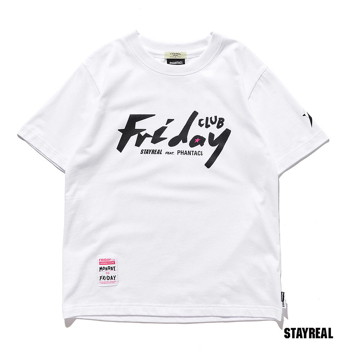 Stay Real X PHANTACi周五俱樂部聯名T(黑/白)，NT1,400 