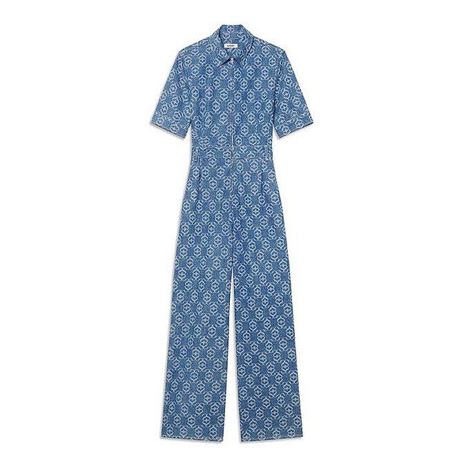 SANDRO 丹寧 S Logo 滿版連身褲，NTD16,000。