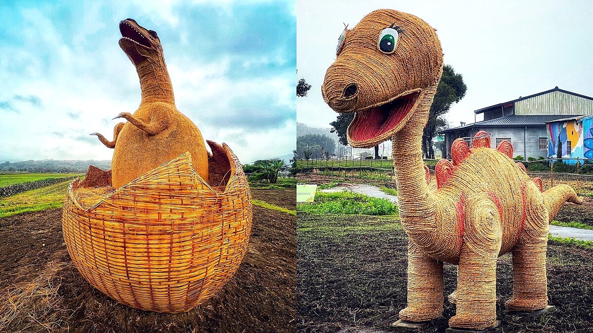 花蓮第三屆稻草藝術季變身侏儸紀公園！1層樓高破蛋恐龍、雷龍齊聚，20件大型藝術裝置太好拍