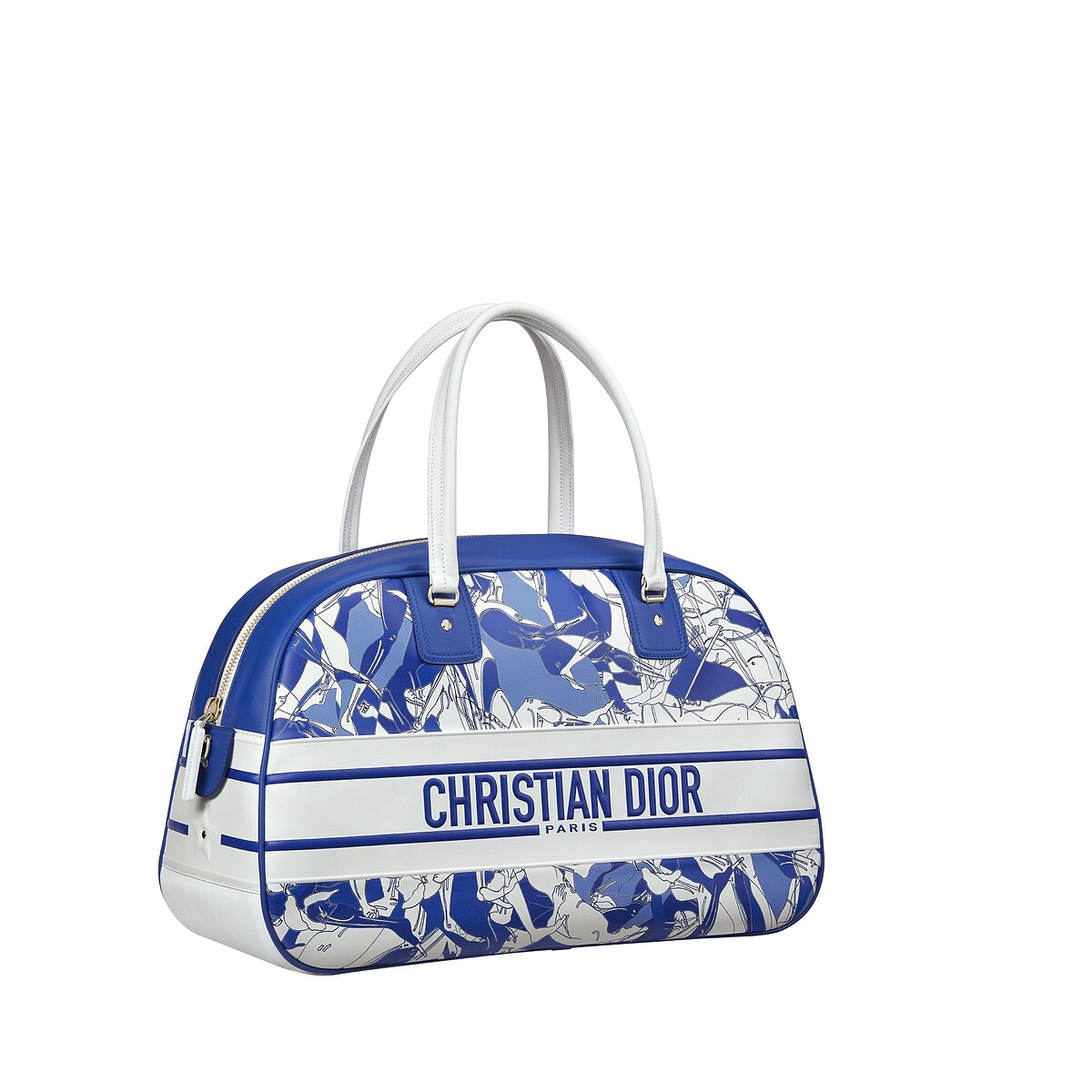 Dior Vibe Classic Bowling 藍色圖騰小牛皮大型提包，NT170,000。