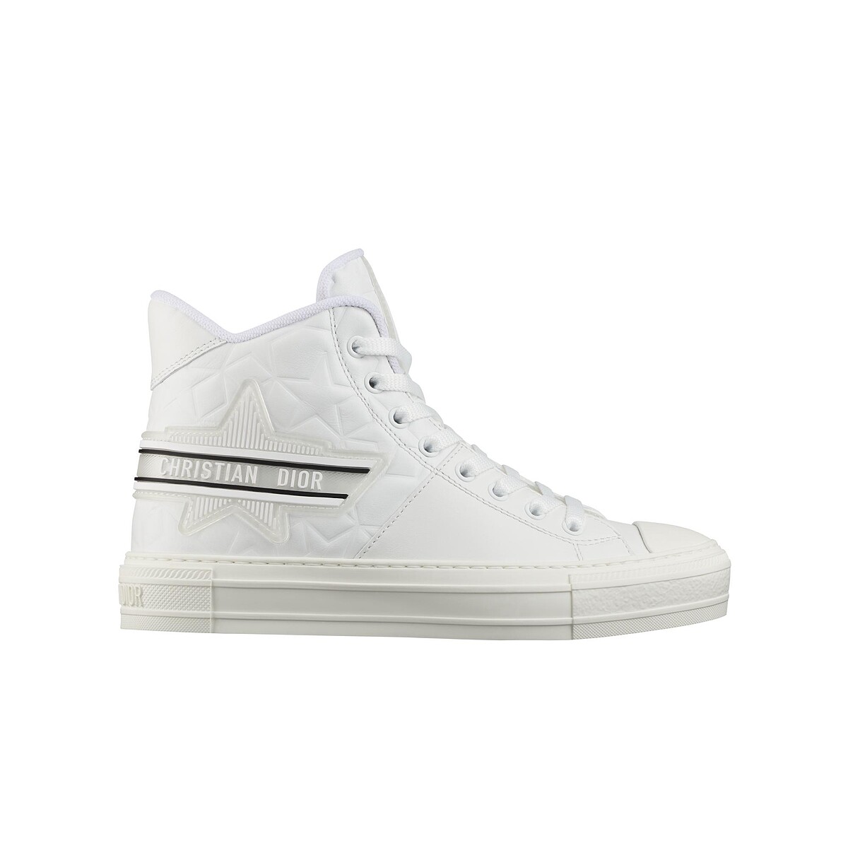 Walk&rsquo;n&rsquo;Dior 白色幸運星絎縫小牛皮高筒休閒鞋，NT$36,000