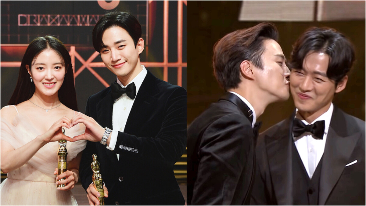 與衣袖紅鑲邊李世榮及金科長南宮珉 李俊昊兩度獲最佳情侶獎 Photo/ 左MBC右KBS