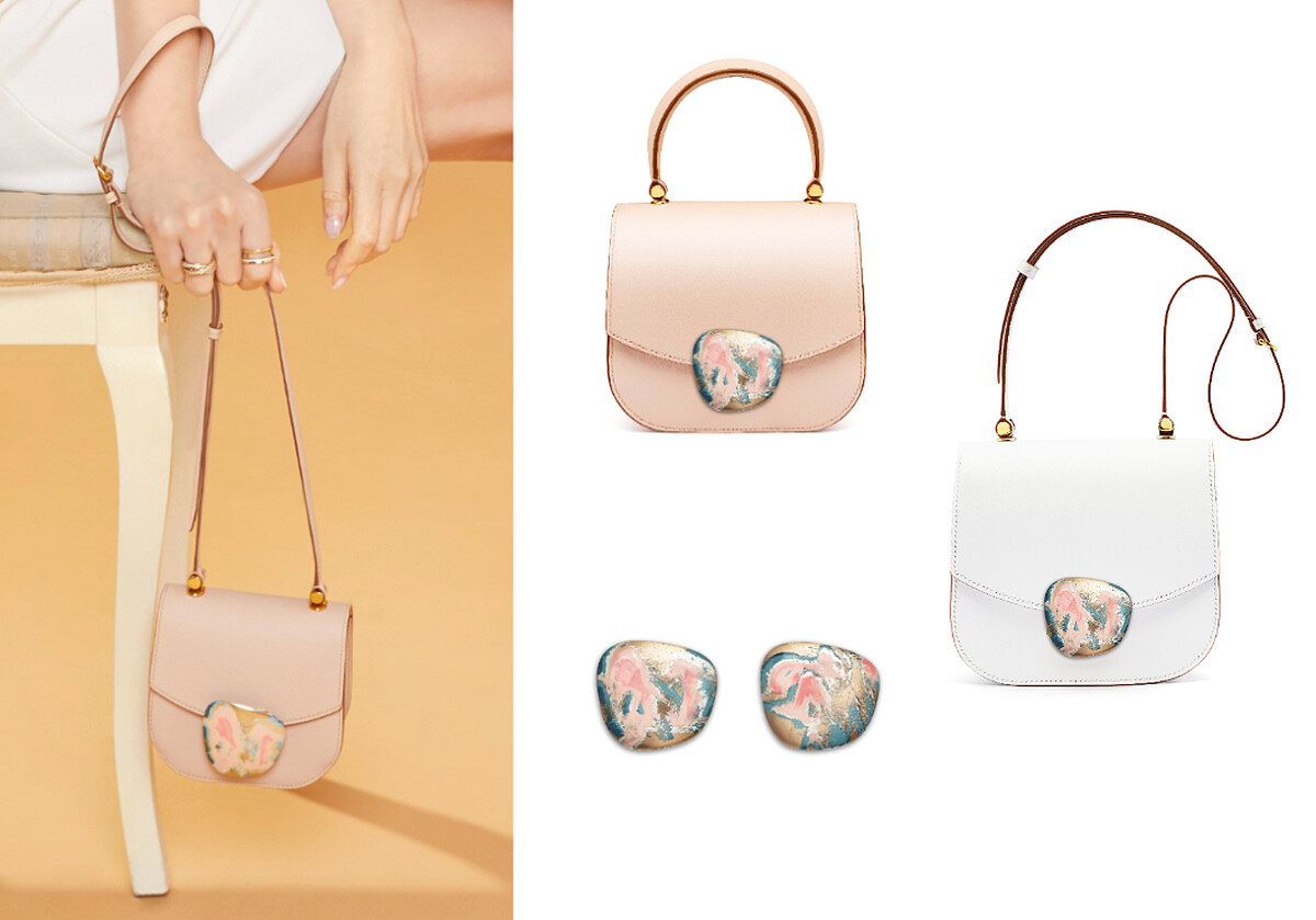 SAUVEREIGN Ink系列傳世金箔扣搭配Aphrodite系列包款。Aphrodite包款既是手提包又是斜背包，創新扣鎖設計可以輕易將手柄換為不同長度的肩背帶，共有三種尺寸：PM（小型）NT. 139,800起，MM（中型）NT. 149,800起，GM（大型）NT. 169,800起，搭配之傳世金箔扣飾價格另計。