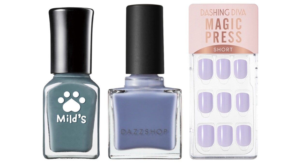 曼思喵喵速乾指彩(#傲驕灰藍)，NT159、DAZZSHOP玩色恆彩指甲油(#02煙燻藍)，NT500、Dashing Diva光療薄型美甲片(#淡紫長春花)，NT390