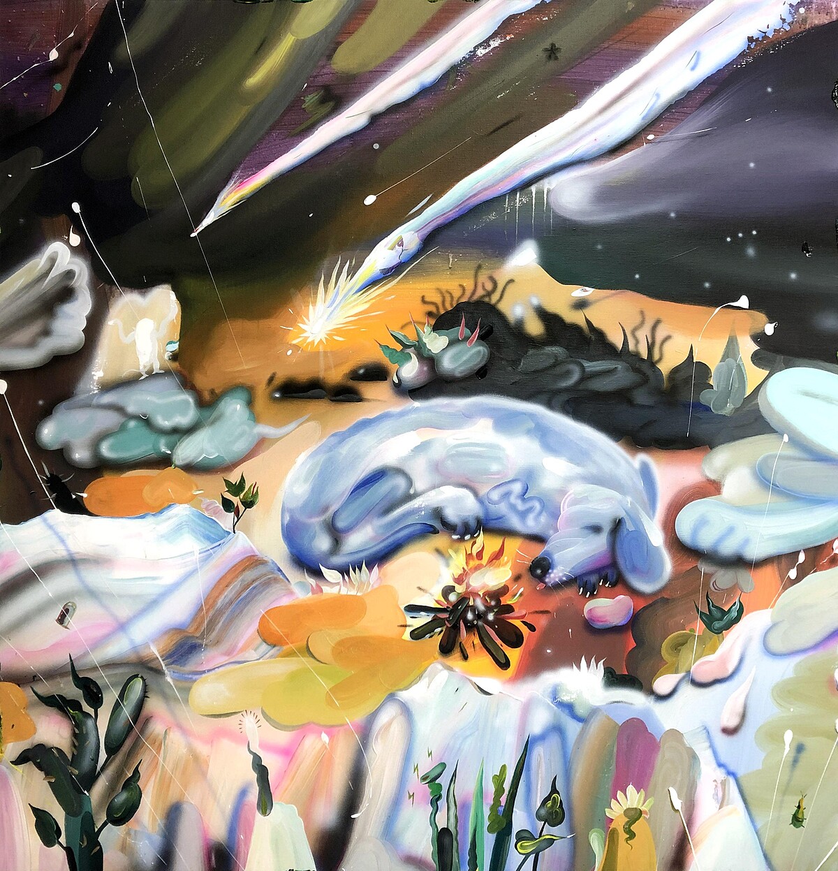 藝星藝術中心，陳昱凱，布魯狗，壓克力、樹脂、碳粉、畫布，130 x 130 cm，2021年。