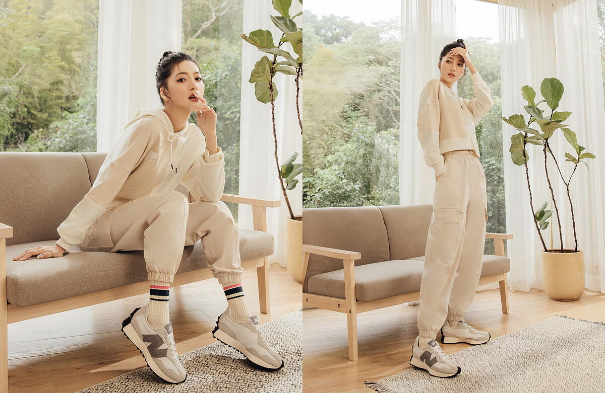 奶油連帽T$1,980、奶油白工裝長褲$1,980