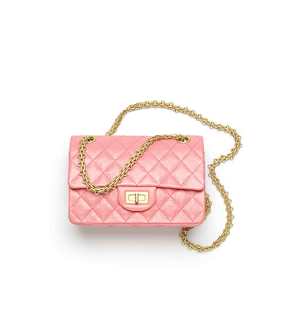 粉紅色菱格紋皮革金屬鍊帶迷你2.55包,NT172,300