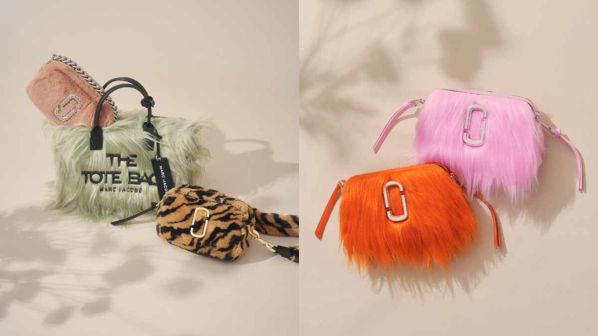 (圖右)Marc Jacobs 乾燥玫瑰粉絨毛版Snapshot相機包,NT17,900、Marc Jacobs米灰綠毛怪版Tote Bag 托特包,NT19,900、Marc Jacobs虎年限定商品—虎紋絨毛Snapshot相機包NT17,900;(圖左)Marc Jacobs芭比粉毛怪版Snapshot相機包、蜜柑橘毛怪版Snapshot相機包,各NT16,900