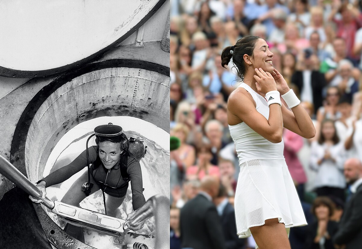 左:美國海洋生物學家席薇亞·厄爾(Sylvia Earle)自1982年起一直擔任勞力士代言人©KEYSTONEAP PhotoStrw;右:女子精英網球手加比涅·穆古如莎(Garbiñe Muguruza)自2016年起一直擔任勞力士代言人©RolexGianni Ciaccia