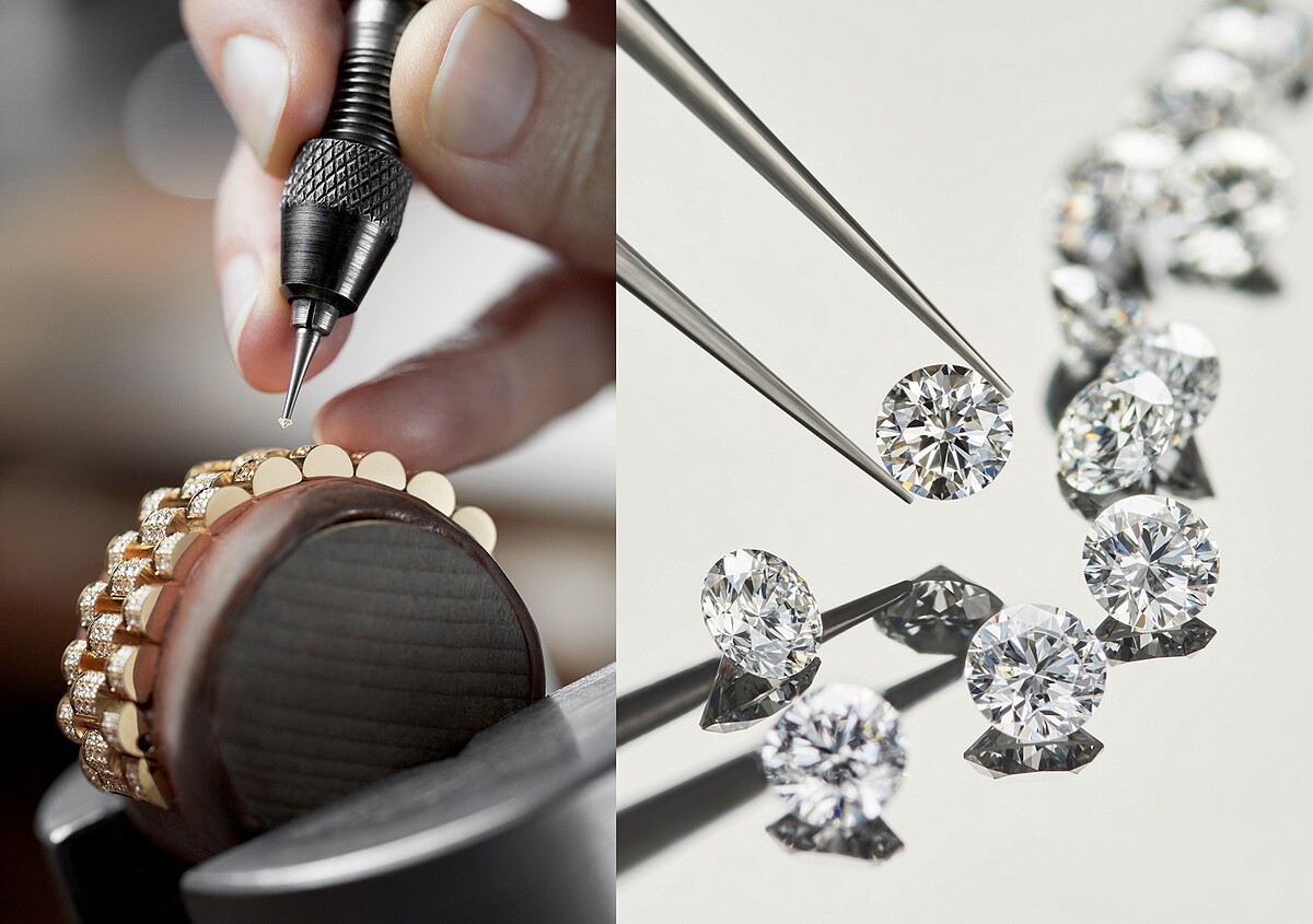 首先是鑒定寶石的品質,之後嚴格遵循勞力士享有盛名的寶石鑲嵌技術的基本準則:精確排列的寶石、堅固鑲嵌、方向及位置, 以及珠粒修飾 ©RolexCédric Widmer