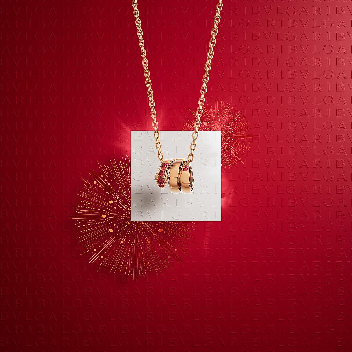 BVLGARI Serpenti Viper系列玫瑰金紅寶石項鍊