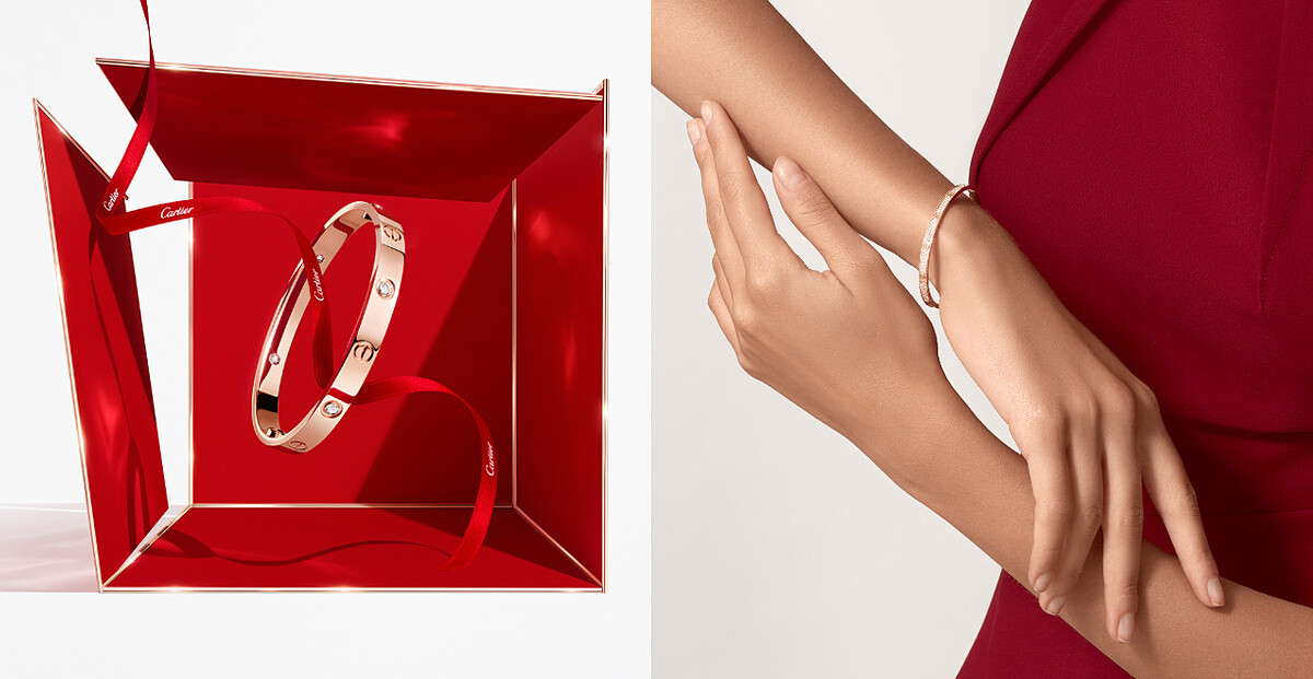 LOVE手環，玫瑰金，參考價格約NT 204,000 起，另有白K金、黃K金可選擇。