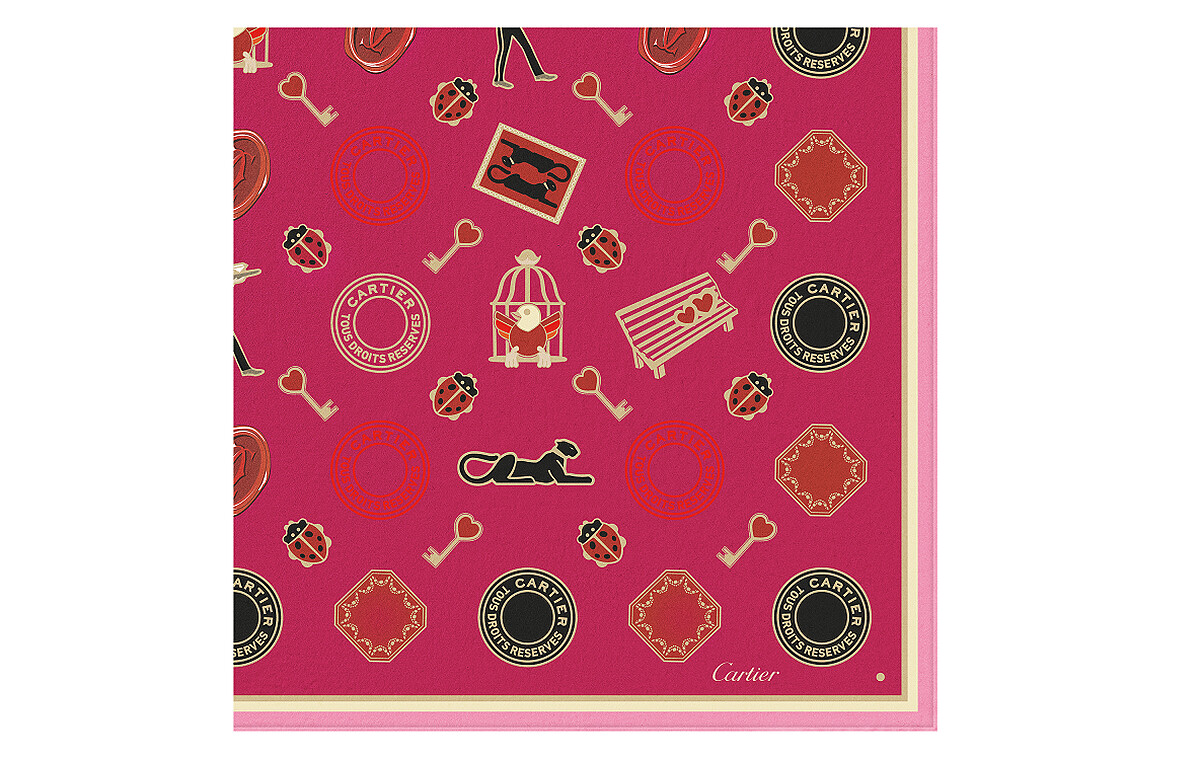 DIABOLO DE CARTIER系列絲巾，90x90cm方巾，100% 真絲斜紋綢，參考價格約NT$13,300。