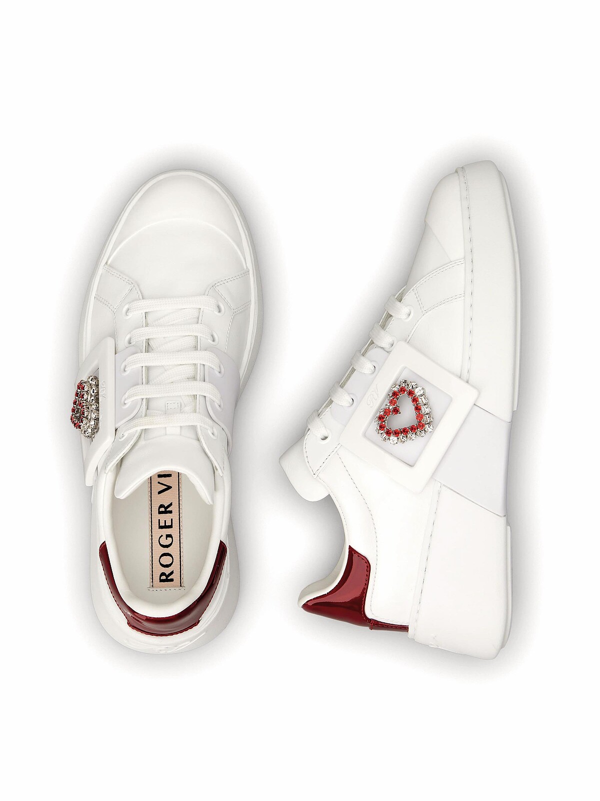 Roger Vivier Viv Skate寶石紅愛心鑽休閒鞋，NT$46,300