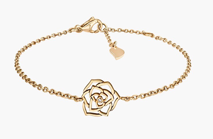 Piaget 伯爵 Rose手鏈，18K玫瑰金鑲襯一顆圓鑽，價格NT$ 31,500