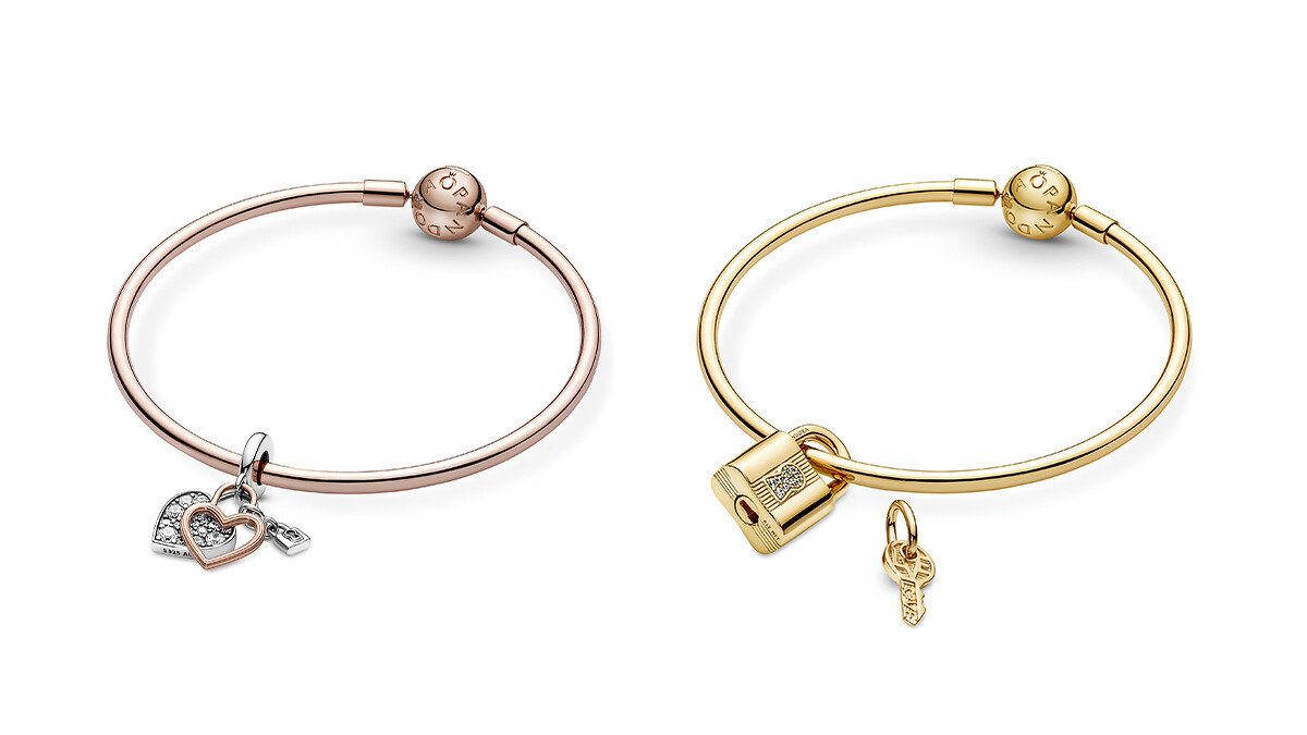 愛情鎖雙層吊飾，NT$2,480；鍍14k金掛鎖鑰匙吊飾(另有925銀、度14K玫瑰金材質可選) ，NT $3,280。