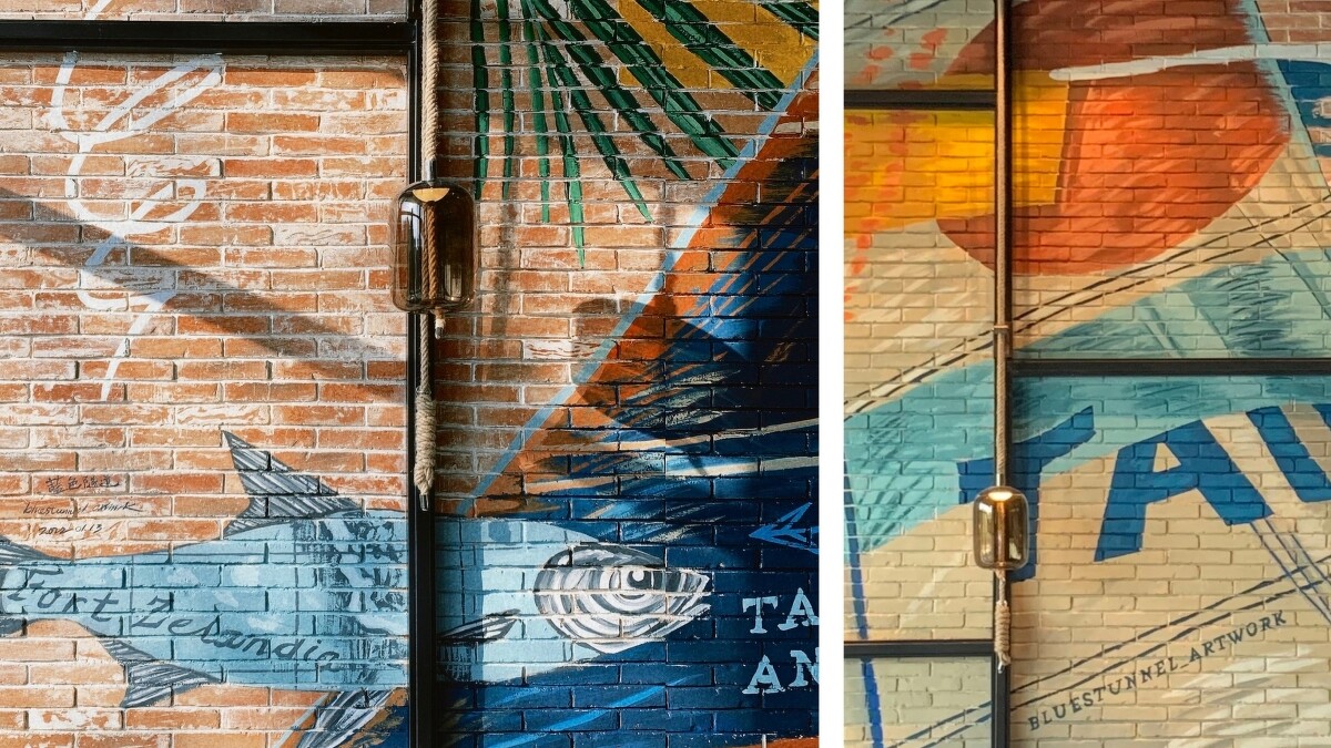 全日餐廳有「藍色隧道」打造的浮世繪風格牆面