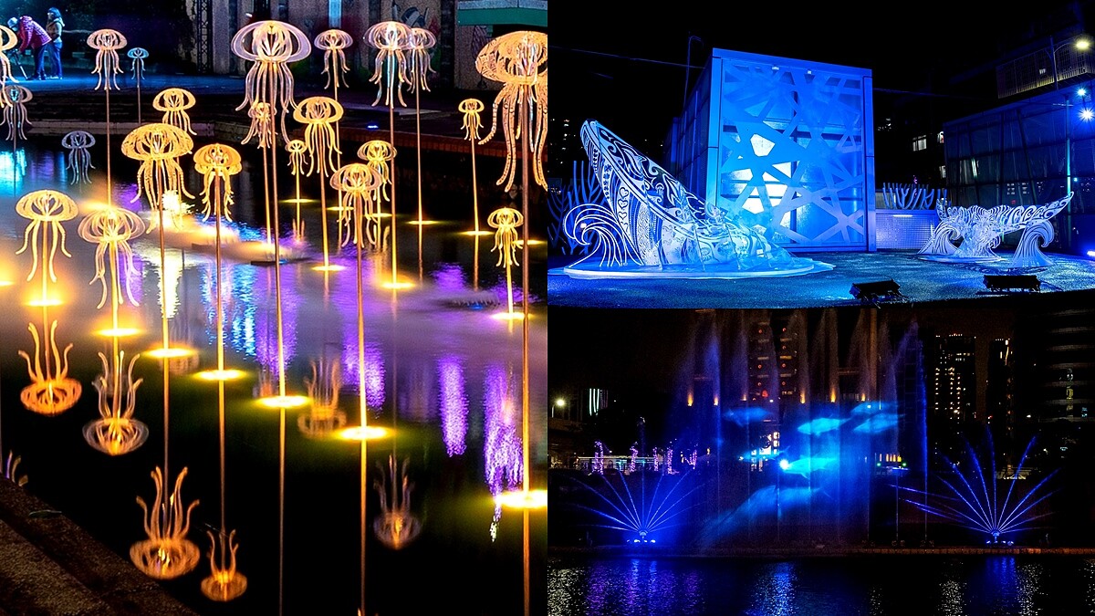 7公尺海洋水舞秀美爆新北市！新莊中港大排光雕限時36天起跑，綿延兩公里太適合約會