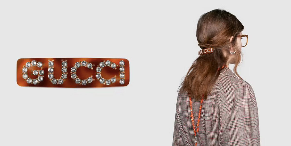 Gucci 水鑽logo髮夾，NT$14,100