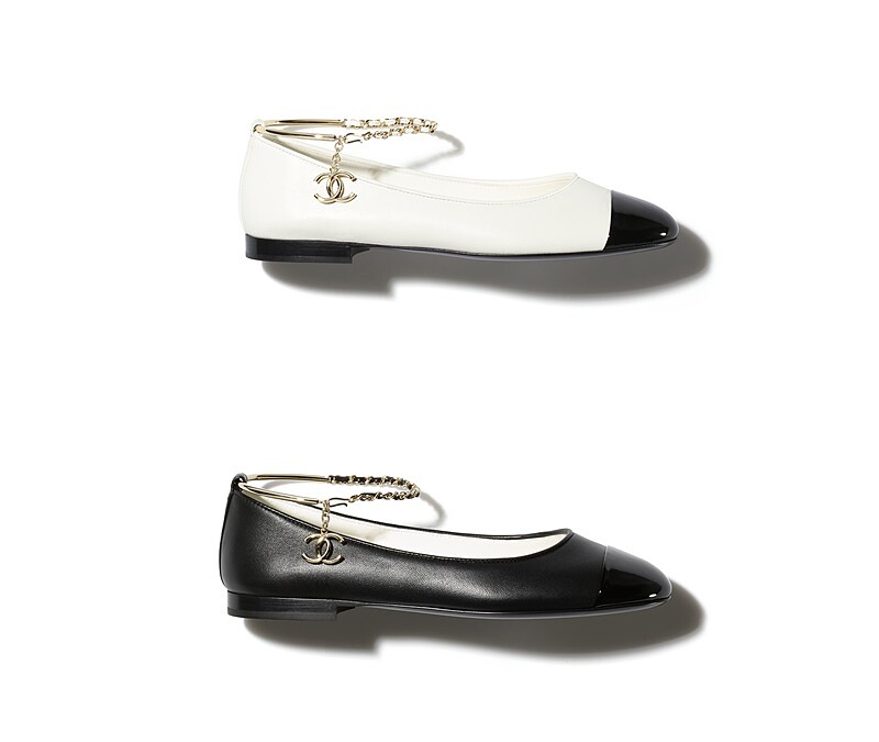 皮革繞踝皮穿鍊雙色芭蕾舞鞋，NT 37,900