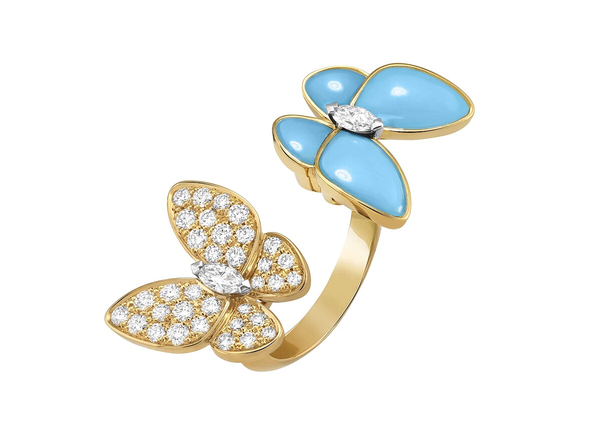 Two Butterfly Between the Finger指間戒(黃K金、白K金、綠松石、鑽石)