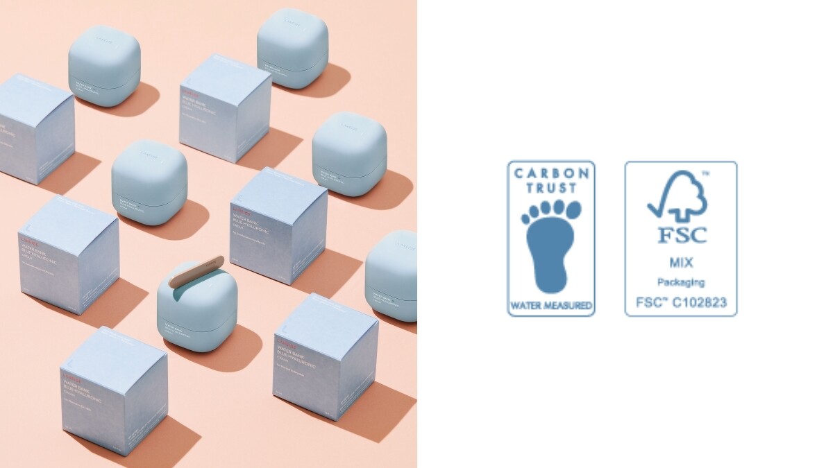 LANEIGE蘭芝水酷修護保濕系列獲得水足跡認證、FSC紙類包材認證。