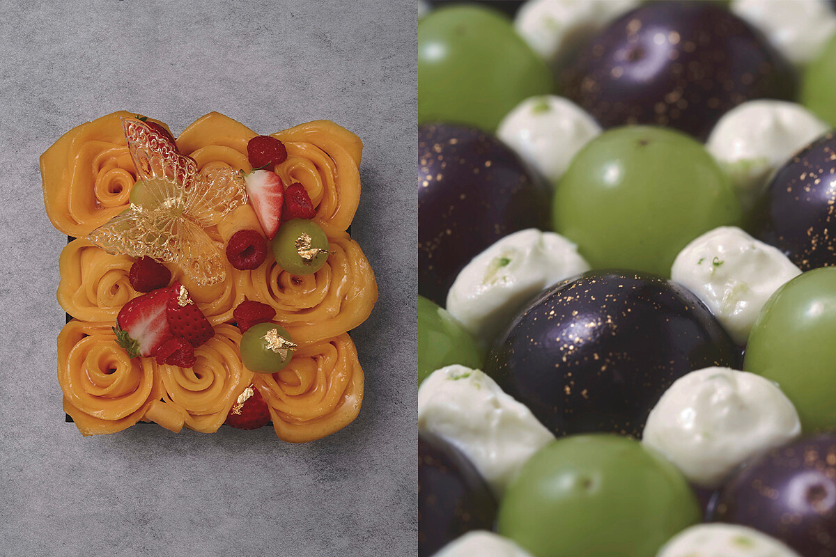 蛋糕由酥脆的餅底(Sablé)、卡仕達奶油、海綿蛋糕、水果組成。